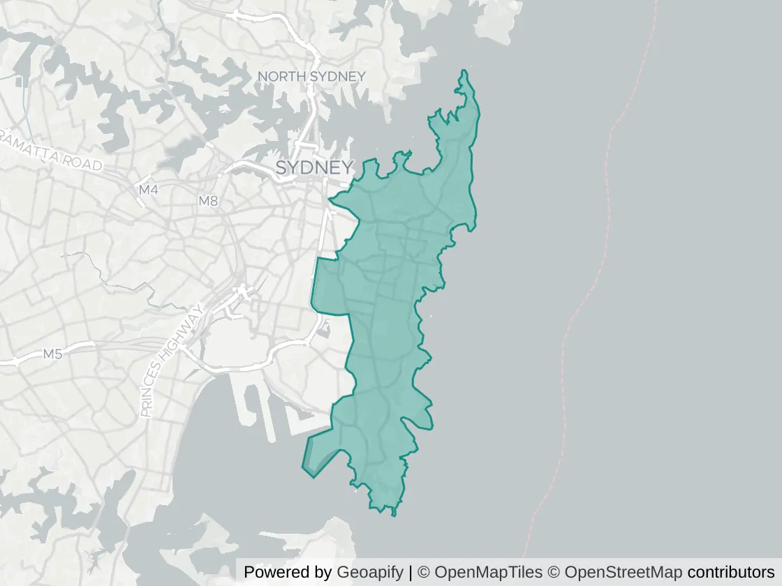 Map of the Eastern Suburbs service area